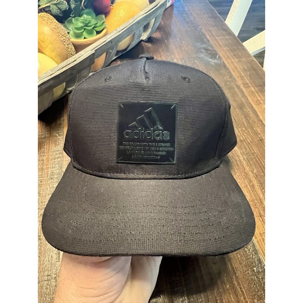 Adidas Originals Snapback Hat Black Square Rubber Logo Patch Adjustable Cap